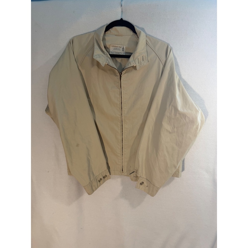 Vintage London Fog Harrington Jacket Tan Beige Full Zip Windbreaker Mens 46 Reg